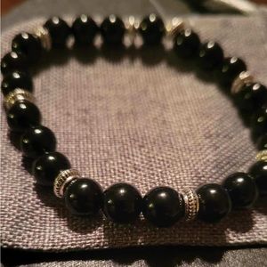 Hand beaded black obsidian bracelet
